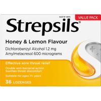 Honey & Lemon Flavour Sore Throat Relief Lozenges (36pk)
