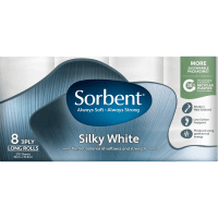 Silky White Long Roll 3 Ply Toilet Rolls (8 x 270 sheets)