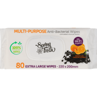 Orange With Charcoal Extract Extra Large Multi-Purpose Anti-Bacterial Wipes (80pk)
