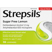 Sugar Free Lemon Flavour Sore Throat Relief Lozenges (36pk)
