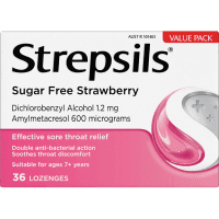 Sugar Free Strawberry Flavour Sore Throat Relief Lozenges (36pk)