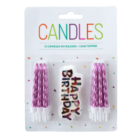 Pink Candles With Cake Topper (12pk)