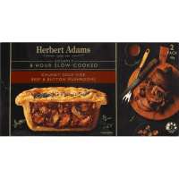Gourmet 8 Hour Slow Cooked Chunky Sous Vide Beef & Button Mushroom Pies (2 x 200g)