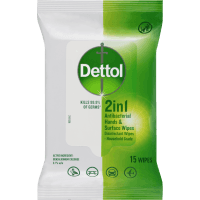 2 in 1 Antibacterial Hands & Surface Disinfectant Wipes (15pk)