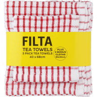 Red Tea Towels Plus 2 Dish Cloths (1pk)