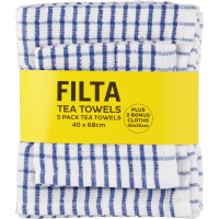 Blue Tea Towels Plus 2 Dish Cloths (1pk)