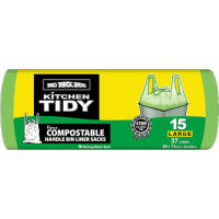 Compostable Tie-Top Kitchen Tidy Liners Large 60 x 71cm 37 Litres (15pk)