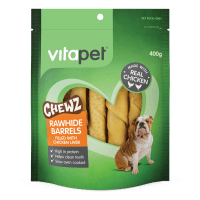 Rawhide Barrels With Chicken Liver Chewz Dog Treats (400g)