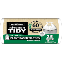Kitchen Tidy Plant Based Tie-Tops Bin Liner Sacks Large 58 x 70cm 35 Litres (25pk)