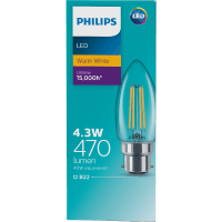 LED Warm White Clear 4.3W 470 Lumen Bayonet Candle Bulb (1pk)