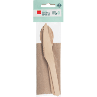 Wooden Cutlery & Napkin Set (4pk)