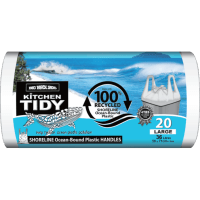 Kitchen Tidy Liner 100% Recycled Ocean Bound Plastic Tie Top Large  58 x 71cm 36 Litre (20pk)