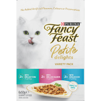 Adult Petite Delights Tuna Salmon & Cod Grilled Wet Cat Food Pouch (6 x 50g)