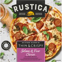 Rustica Stone Baked Thin & Crispy Salami & Four Cheese Pizza (335g)