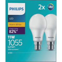 LED Warm White 11W 1055 Lumen Bayonet Bulb (2pk)