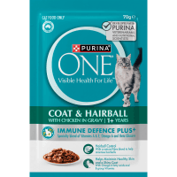 Adult Coat & Hairball with Chicken in Gravy Wet Cat Food Pouch (70g)
