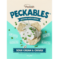 Peckables Sour Cream & Chives Bite-Sized Flavoured Rice Snacks (100g)