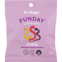 No Sugar Added Fruity Flavoured Gummy Snakes (50g)