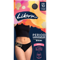 Period Underwear Bikini Black Size 10 (1pk)
