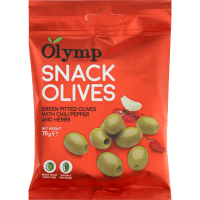 Green Pitted With Chili Pepper And Herbs Snack Olives (70g)