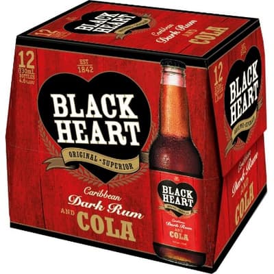 Black Heart Dark Rum & Cola 4.6% Bottles 12x330ml