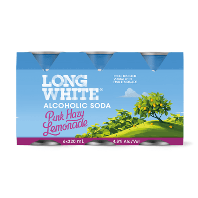 Long White Vodka Alcoholic Soda Pink Hazy Lemonade 4.8% Cans 6x320ml