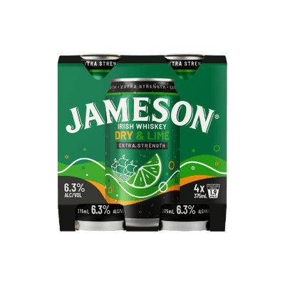 Jameson Dry & Lime Extra Strength 6.3% Cans 4x375ml