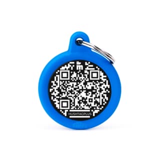 My Family QR Hushtag Circle Cat and Dog Tag - Small, Blue