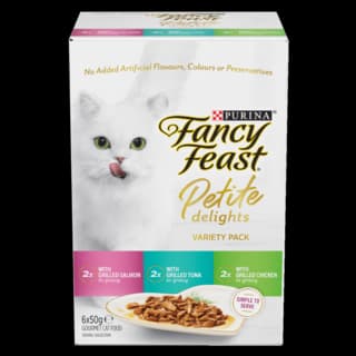 Fancy Feast Petite Delights Salmon Tuna & Chicken Wet Cat Food Variety Pack - 2 x Pack (50g x 12)