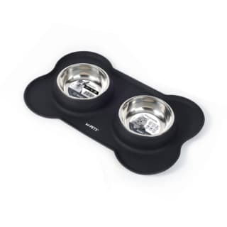 M-PETS DUET Stainless Steel Double Cat and Dog Bowl Set with Raised Edge Silicone Mat - 2 x 400mL
