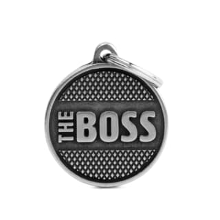 My Family Bronx The Boss Cat and Dog Tag - Large, Antique Silver