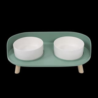 M-PETS Altitude Raised Ceramic Cat and Dog Bowl - White and Green