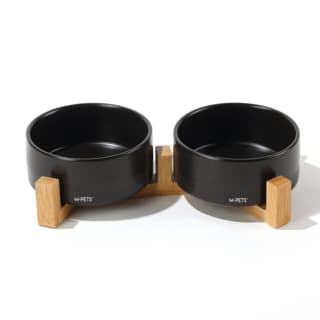 M-PETS Opera Raised Ceramic Cat and Dog Bowl Set with Non-Slip Bamboo Stand - 850mL, Black