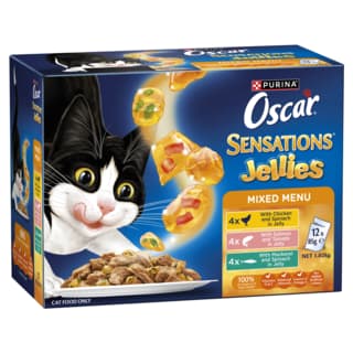 Oscar Sensations Jellies Mixed Menu Adult Wet Cat Food Variety Pack - 85g x 12 Pack