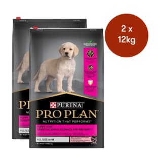 Pro Plan Puppy Sensitive Skin & Stomach Salmon & Mackerel Formula Dry Dog Food - 24kg (2x 12kg bags)