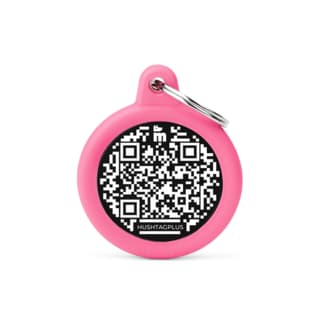 My Family QR Hushtag Circle Cat and Dog Tag - Small, Pink