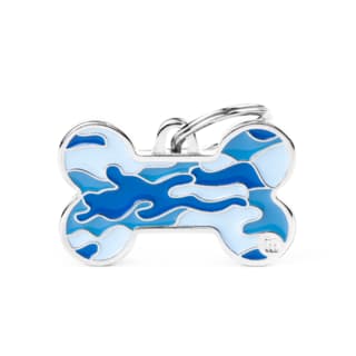 My Family Style Bone Camouflage Dog Tag - Large, Blue