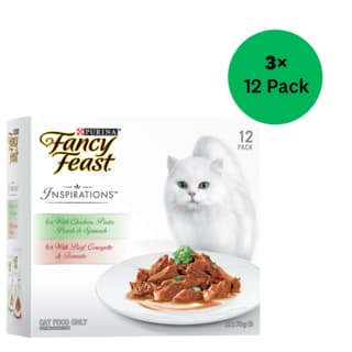 Fancy Feast Inspirations Chicken Pasta Pearls & Spinach and Beef Courgette & Tomato Wet Cat Food Variety Pack - 70g x 36