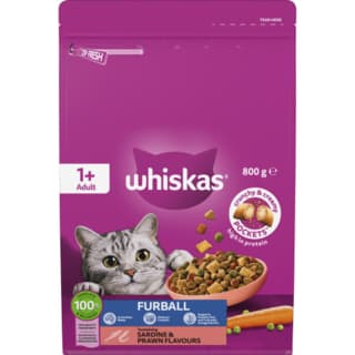 Whiskas Adult Furball Sardine & Prawn Dry Cat Food - 1.6kg (2 x 800g)