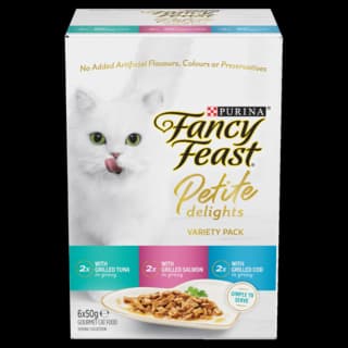 Fancy Feast Petite Delights Tuna Salmon & Cod Wet Cat Food Variety Pack - 1 x Pack (50g x 6)