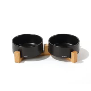 M-PETS Opera Raised Ceramic Cat and Dog Bowl Set with Non-Slip Bamboo Stand - 350mL, Black
