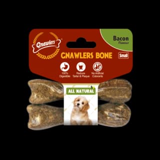 Gnawlers Bacon Bone Dog Dental Chew - Small - Twin Pack, Single