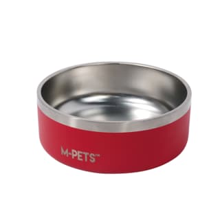 M-PETS Non-Slip Insulated Stainless Steel Double Wall Cat and Dog Bowl - Red, 1.25L