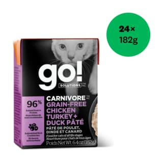 GO! Solutions Carnivore Grain Free Chicken Turkey & Duck Pate Wet Cat Food - 182g x 24