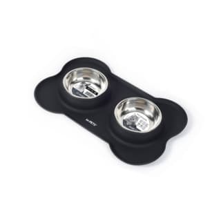 M-PETS DUET Stainless Steel Double Cat and Dog Bowl Set with Raised Edge Silicone Mat - 2 x 200mL