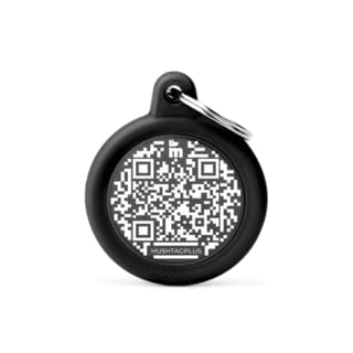My Family QR Hushtag Circle Cat and Dog Tag - Small, Black