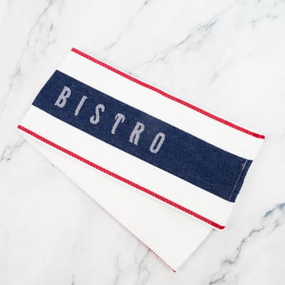 French Bistro Red White And Blue Tea Towel