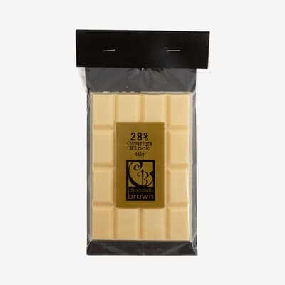 Chocolate Brown 28% White Bakers Chocolate Block 460g