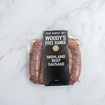 Woodys Free Range Pure Beef Sausages 360g