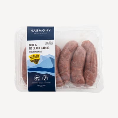 Harmony Beef & Black Garlic Sausages 450g